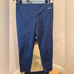 Tory Burch Flat Front Side Zip Navy Trousers